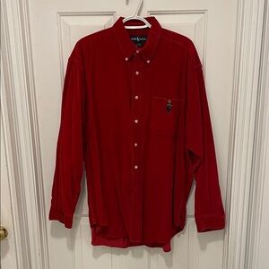 Red 100% cotton corduroy Ralph Lauren shirt with the Polo Bear on the pocket.